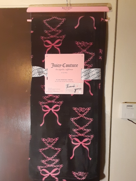 Juicy Couture Other - Juicy Couture Black and Pink Plush Throw with Bow & Chain Motif